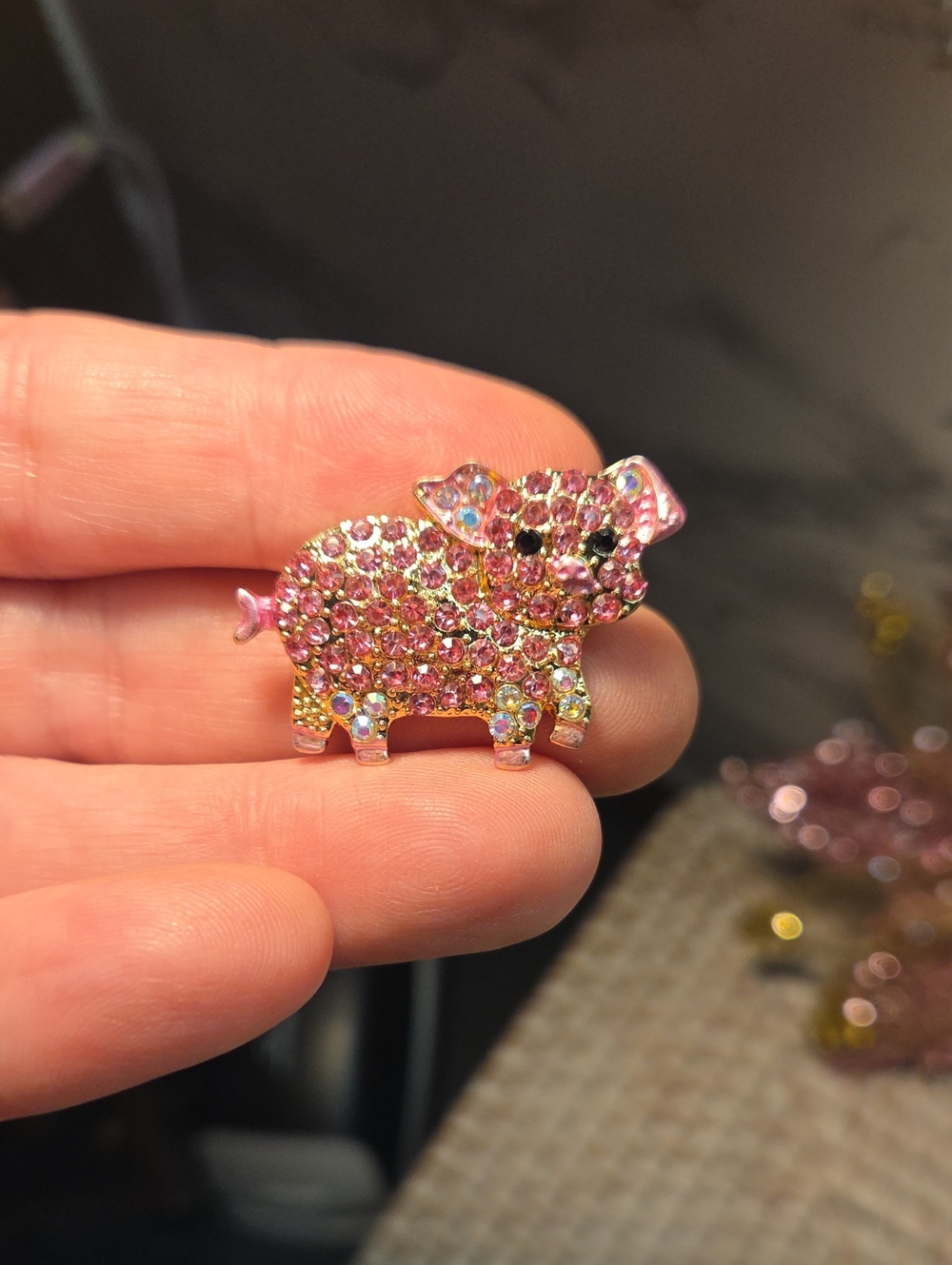 Pink & Gold Piggy Animal Brooch New